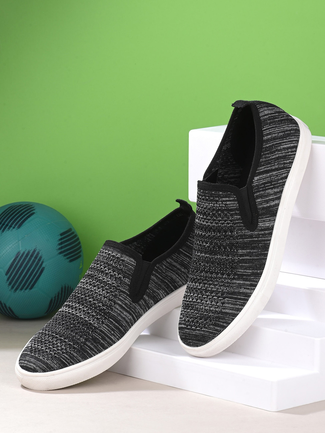 

Roadster Men Woven Design Lightweight Slip-On Sneakers, Black