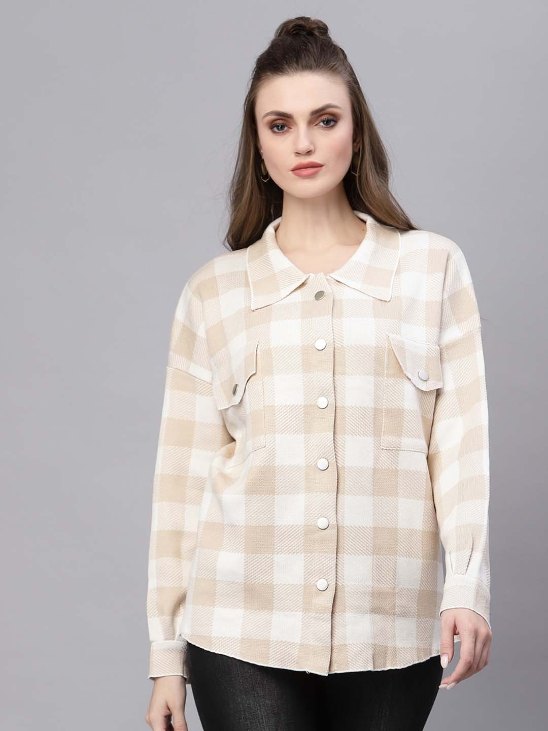 

Mafadeny Women Checked Cardigan, Pink
