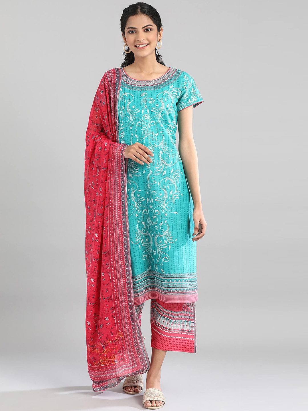 

AURELIA Women Ethnic Motifs Printed Pure Cotton Kurta, Blue