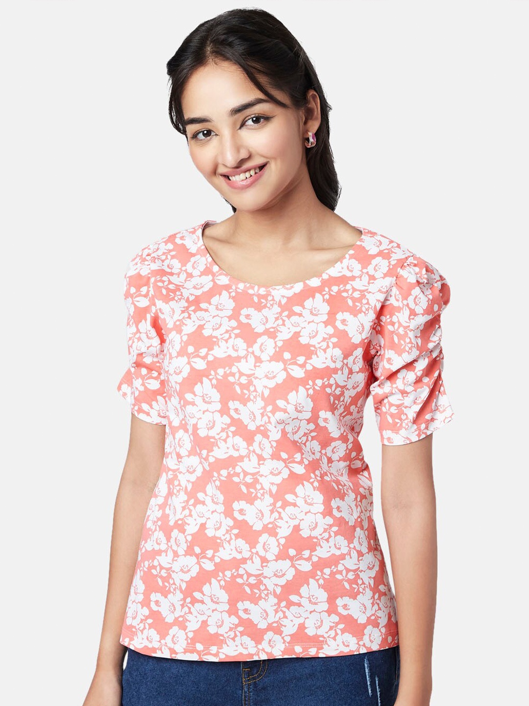 

YU by Pantaloons Floral Printed Puff Sleeves Top, Red