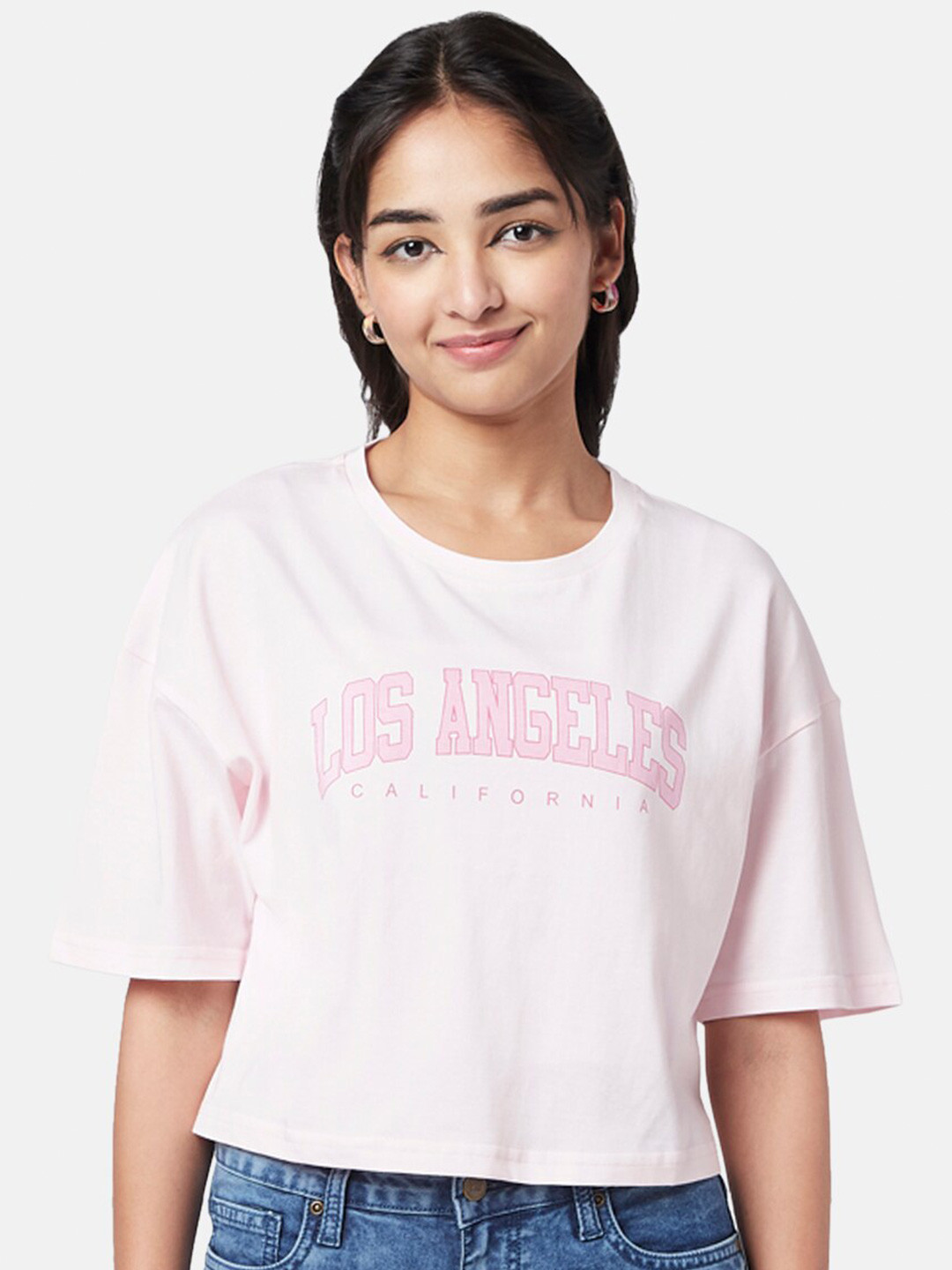 

YU by Pantaloons Woman Typography Print Crop Top, Pink