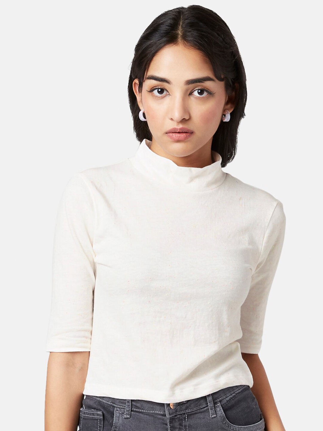 

YU by Pantaloons Woman Solid High Neck Top, Off white