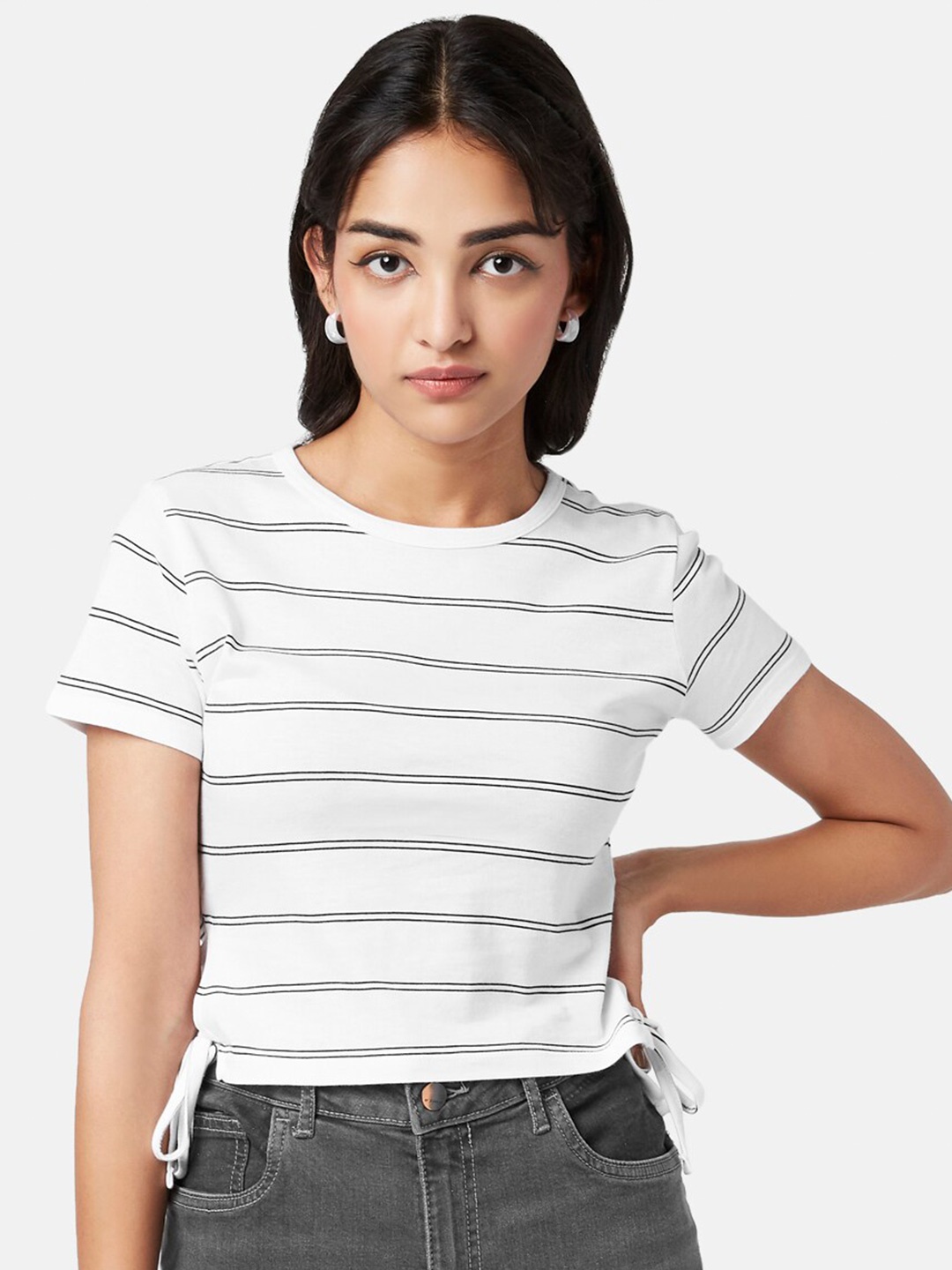 

YU by Pantaloons Striped Crop Top, Off white
