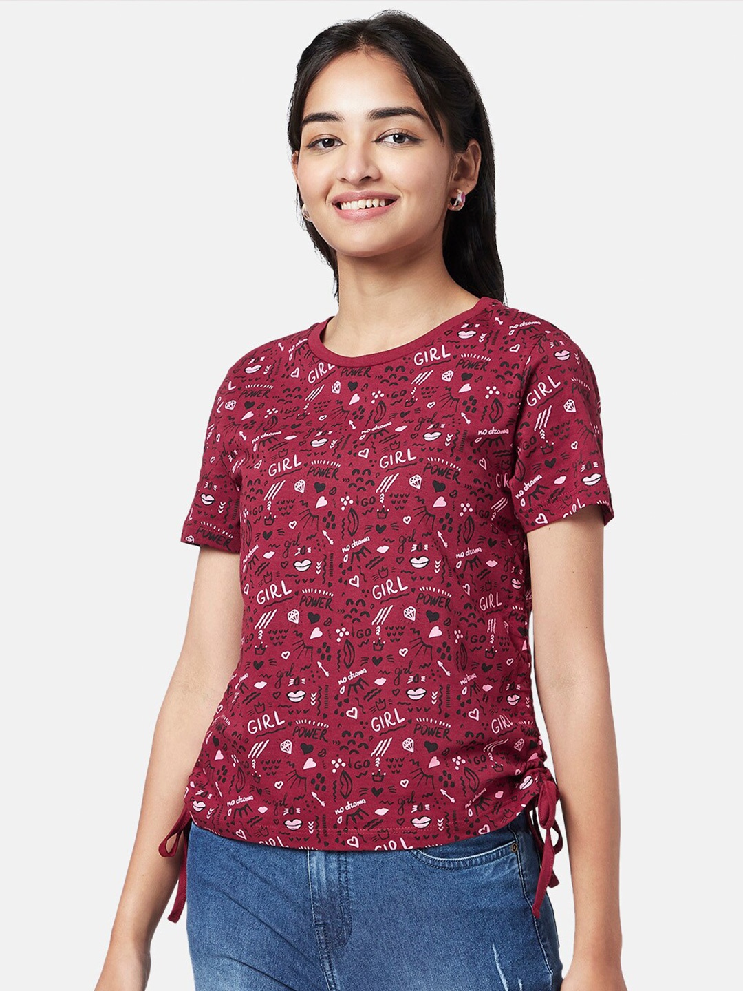 

YU by Pantaloons Conversational Print Top, Maroon