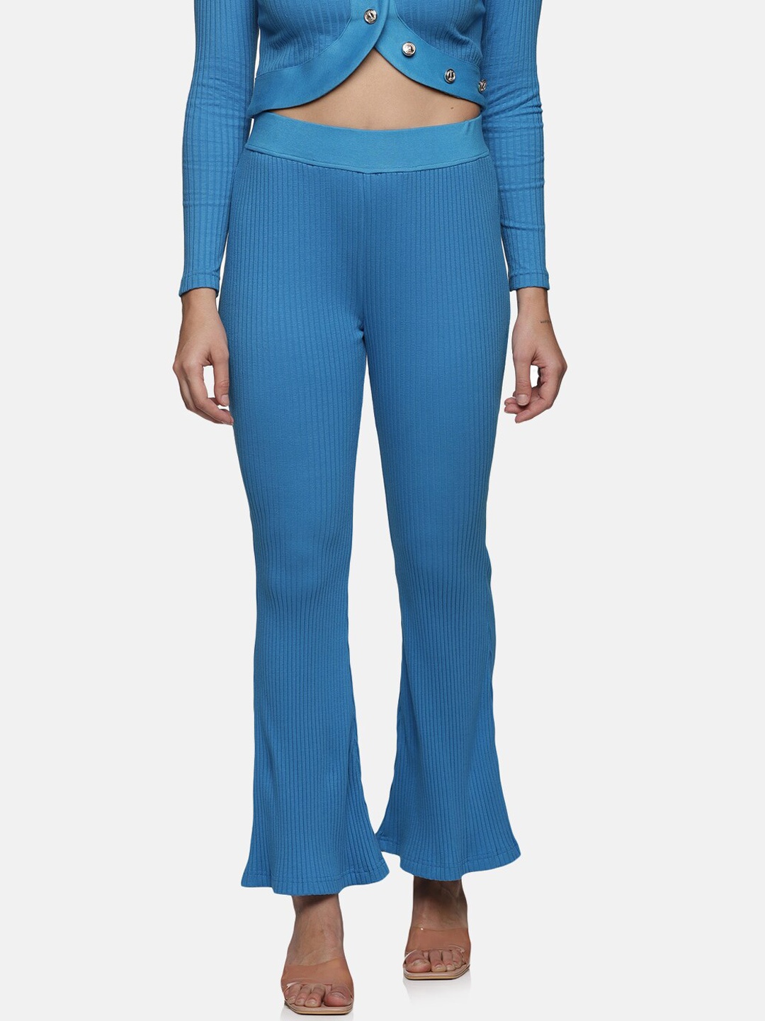 

HERE&NOW Women Buddy Hug Skinny Fit High-Rise Bootcut Trouser, Blue