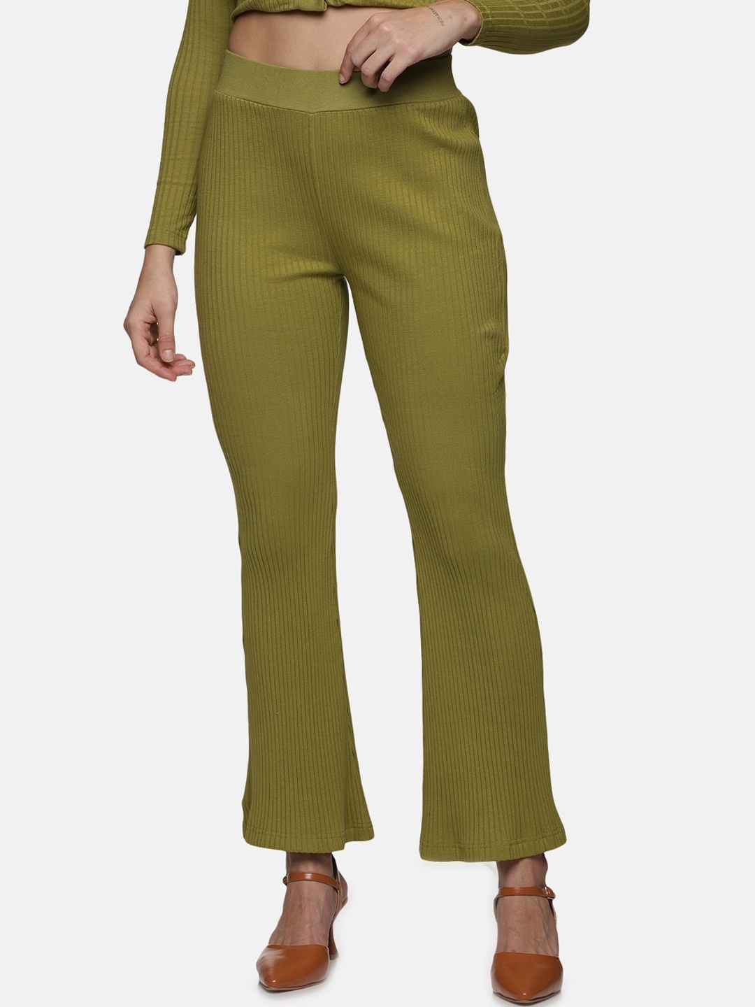 

HERE&NOW Women Buddy Hug Skinny Fit High-Rise Trousers, Olive