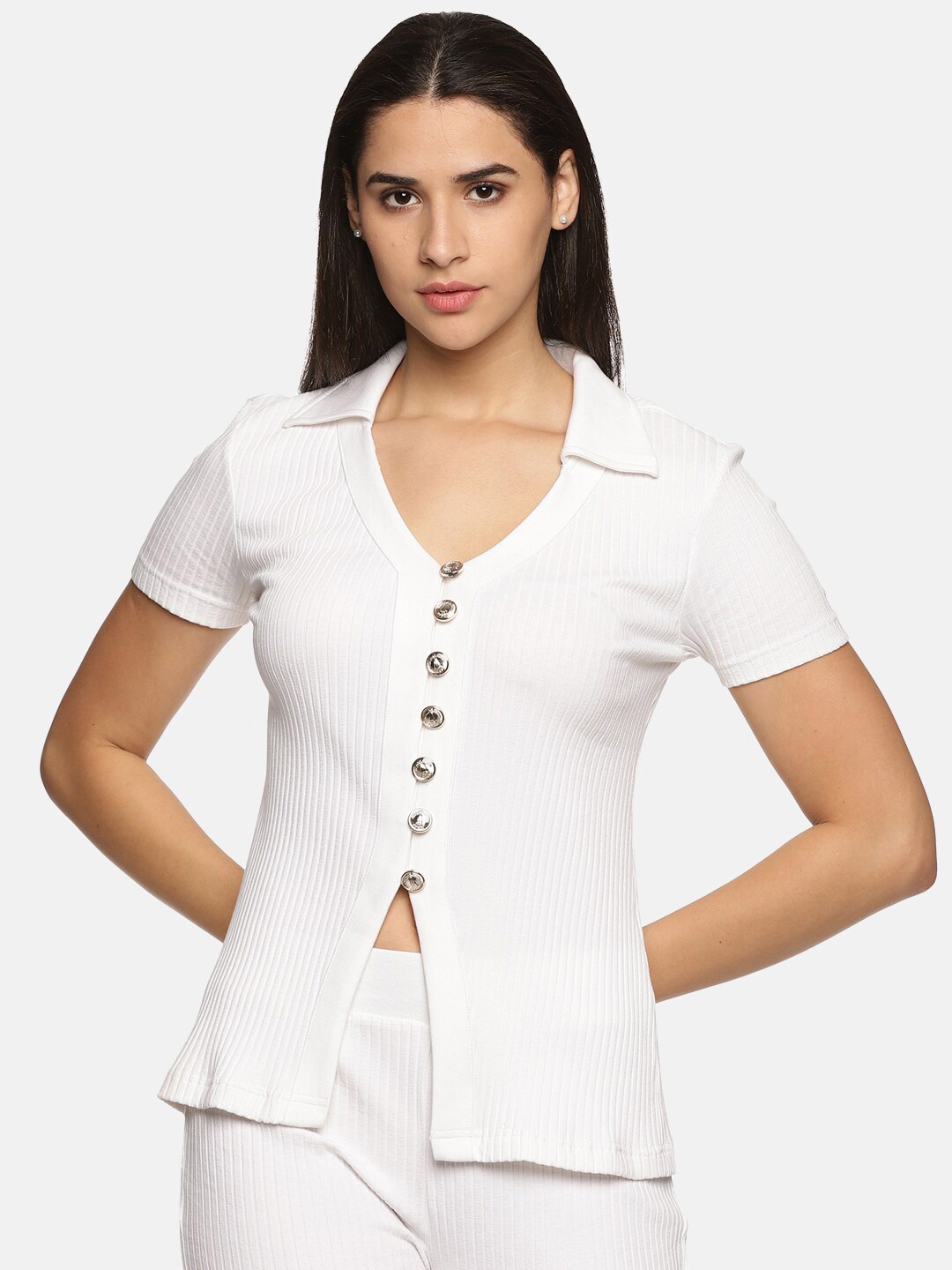 

HERE&NOW Shirt Style Pure Cotton Top, White
