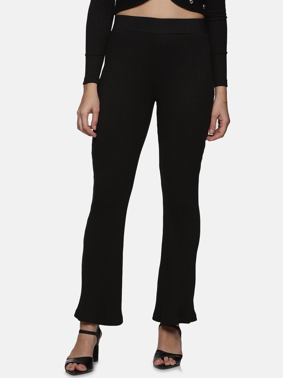 

HERE&NOW Women Buddy Hug Bootcut High-Rise Cotton Trousers, Black