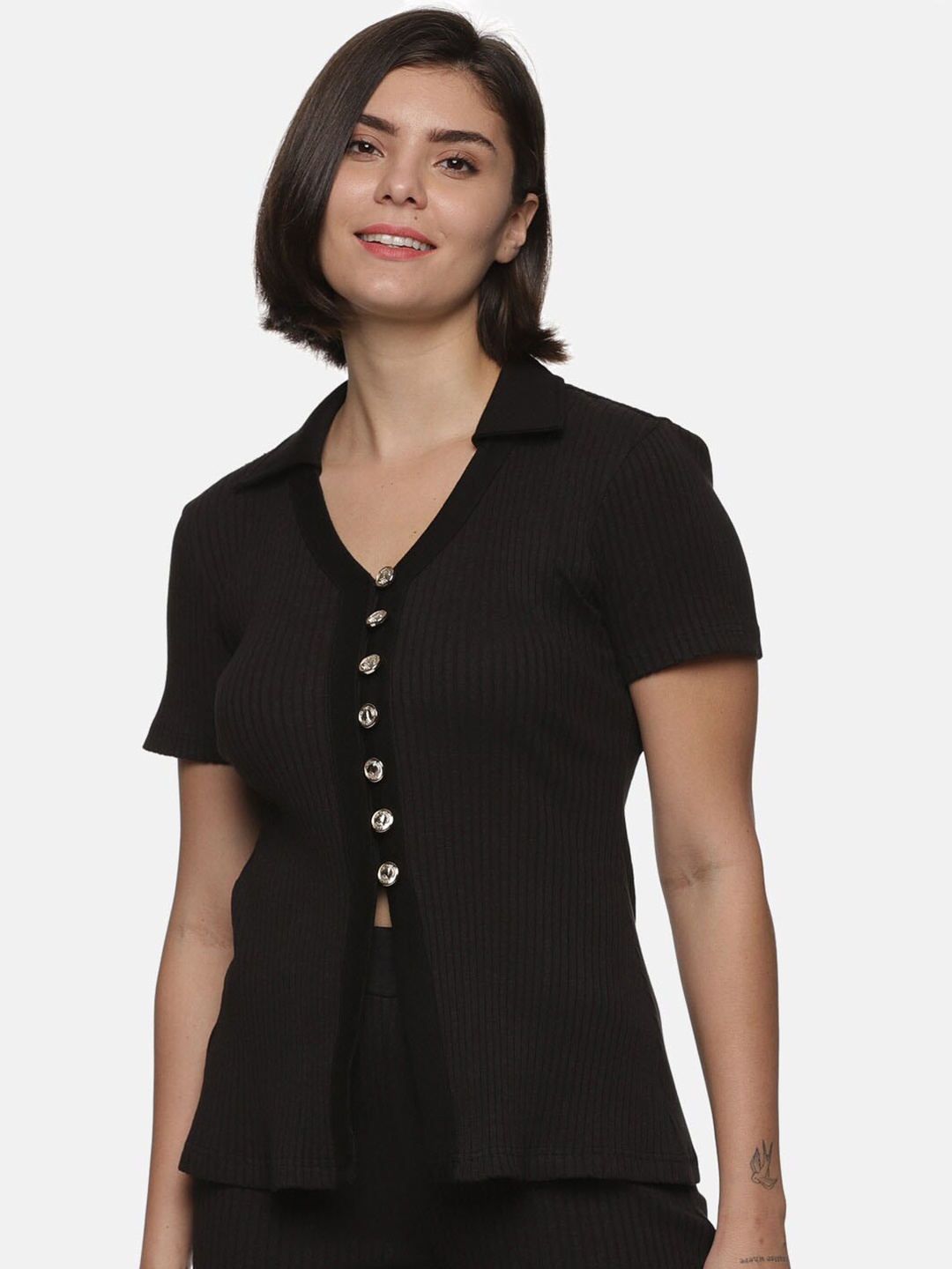 

HERE&NOW Pure Cotton Shirt Style Top, Black