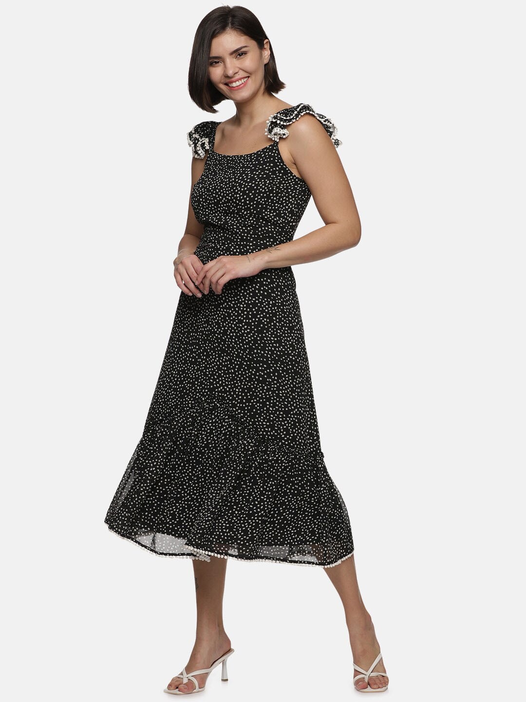 

HERE&NOW Chiffon A-Line Midi Dress, Black