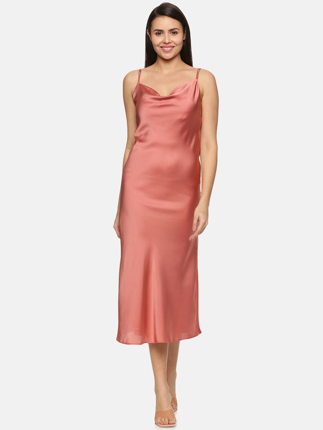 

HERE&NOW Satin A-Line Midi Dress, Coral