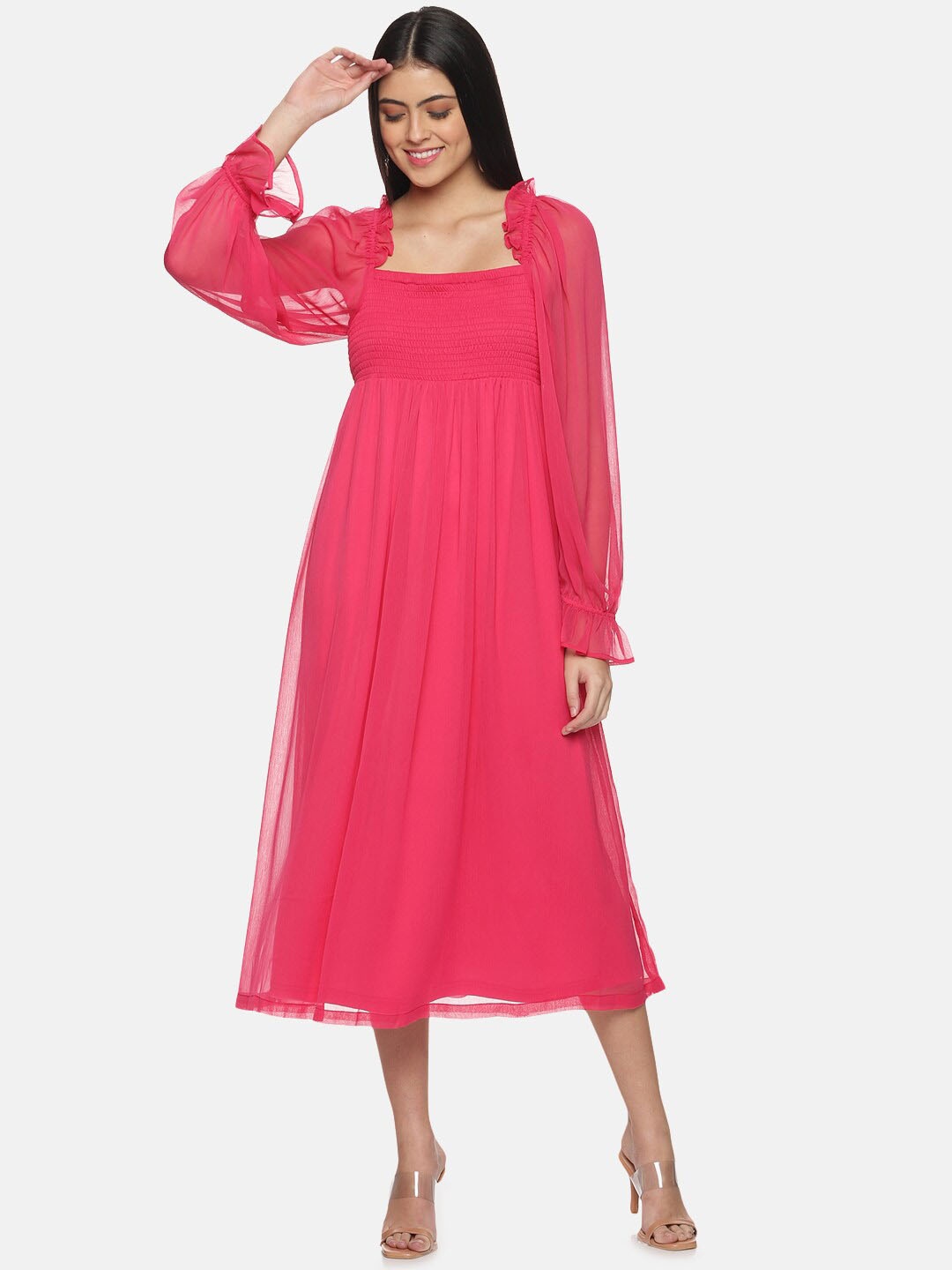 

HERE&NOW Chiffon Smocked Midi Dress, Pink