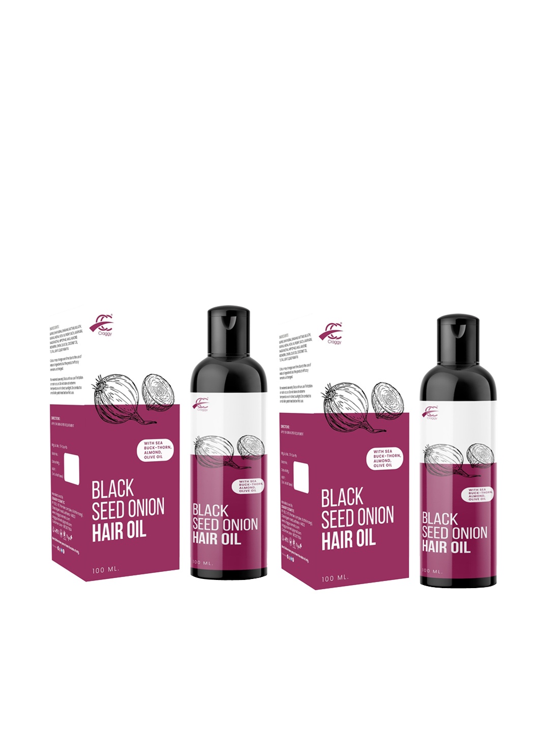 

Craggy Cosmetic Set Of 2 Onion Black Seed Onion Hair Oil - 100 ml Each, Transparent