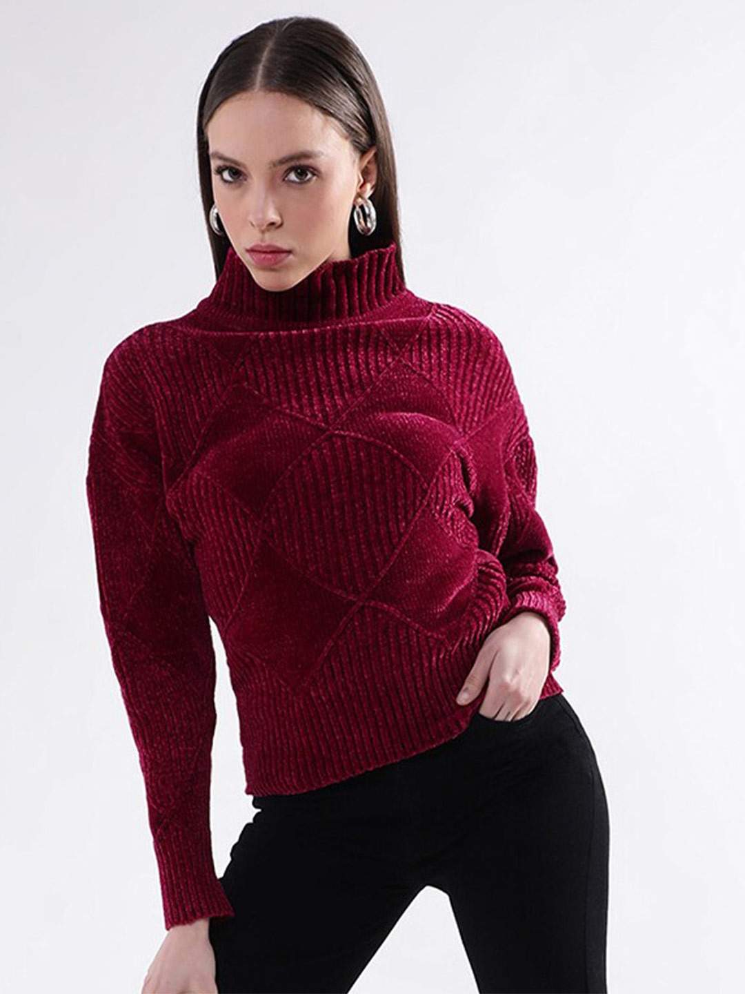 

CENTRESTAGE Women Cotton Pullover Sweater, Maroon