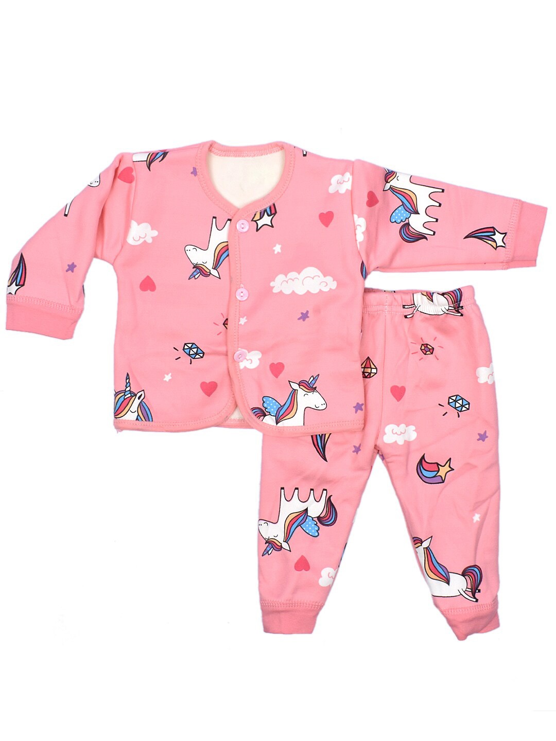 

Moms Home Infants Kids Organic Cotton Printed Shirt with Pyjamas, Pink