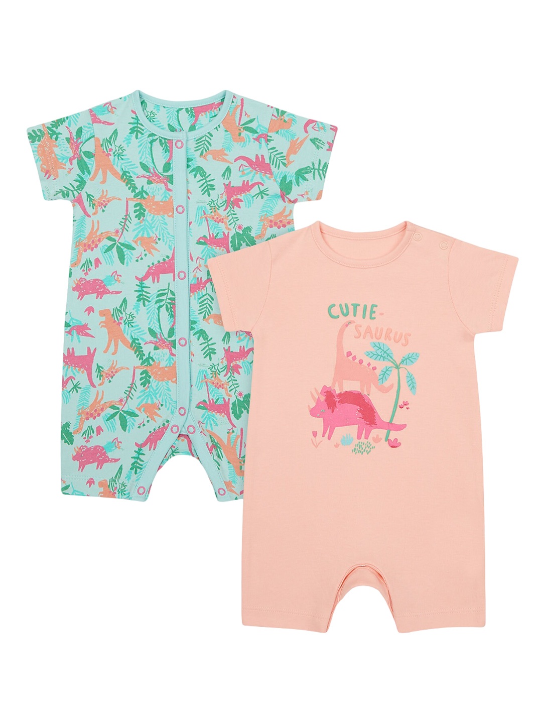

mothercare Infant Girls Pack Of 2 Dino Printed Cotton Rompers, Blue