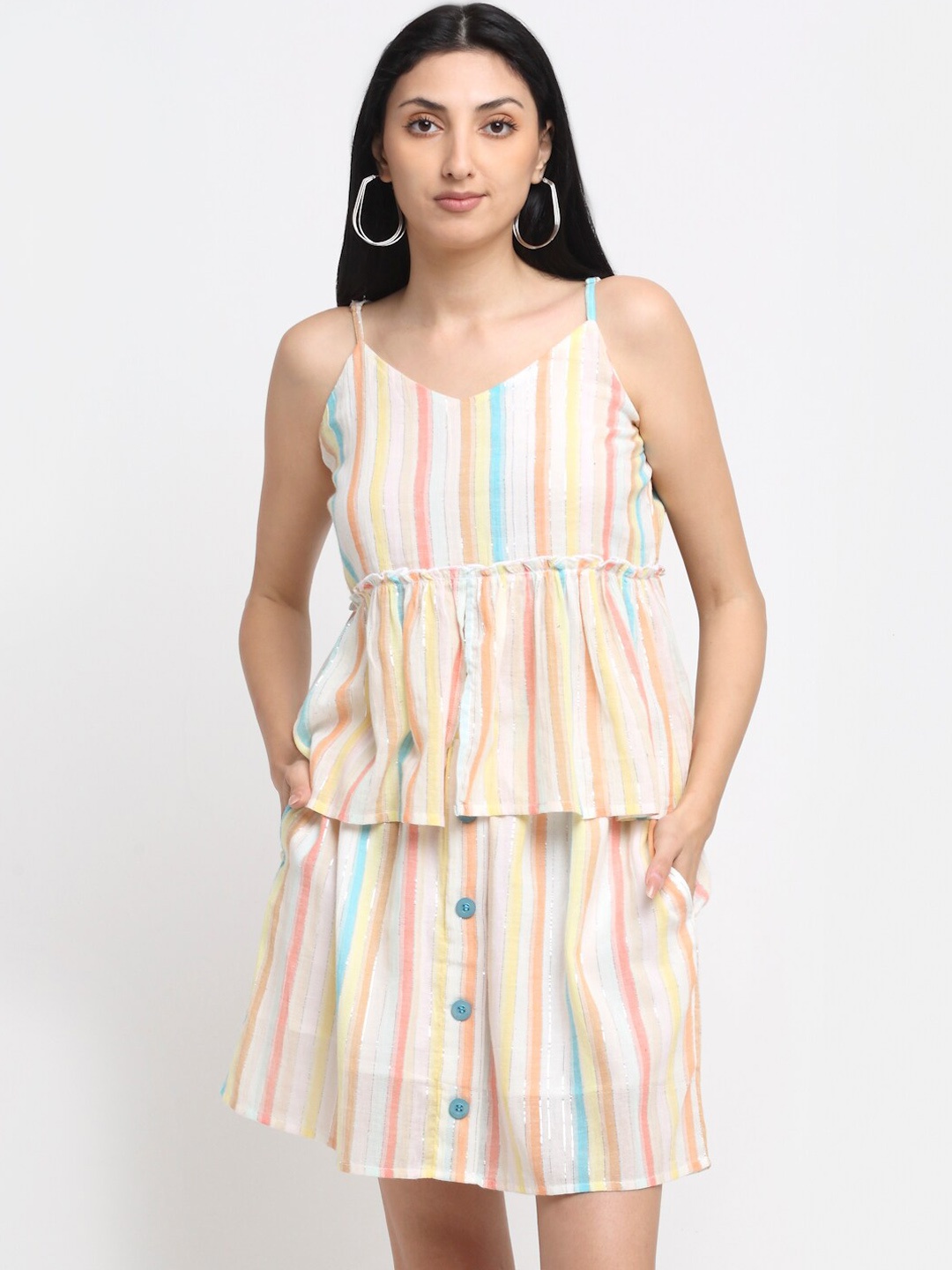 

NEUDIS Women Striped Top And Skirt, Off white