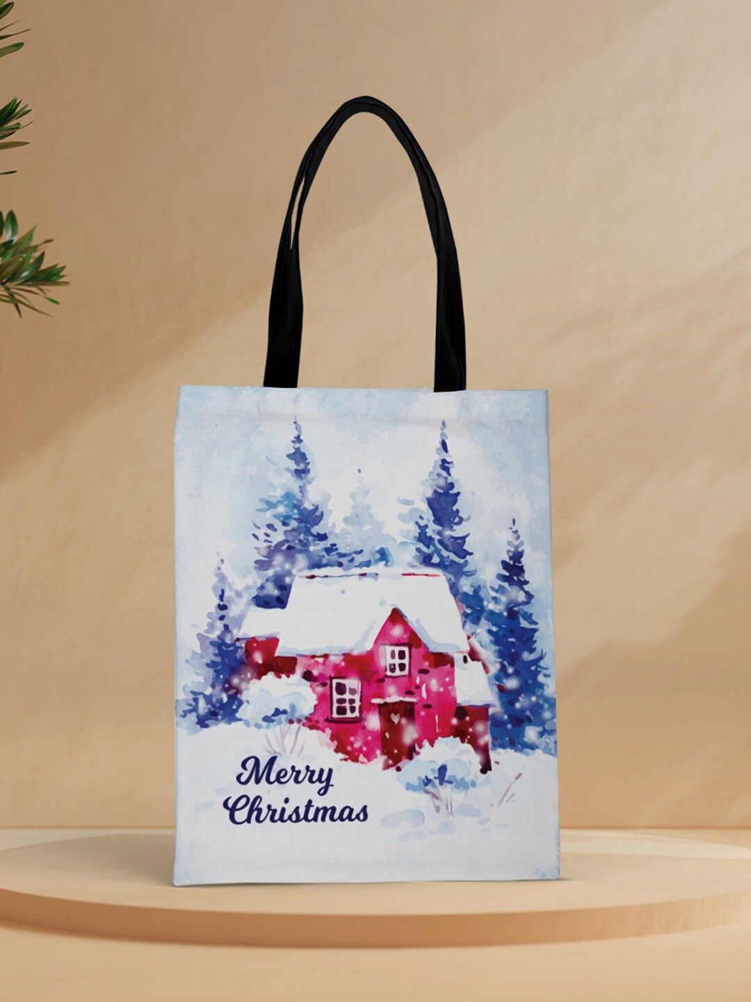 

Crazy Corner Christmas Theme Printed Shopper Canvas Tote Bag, Blue