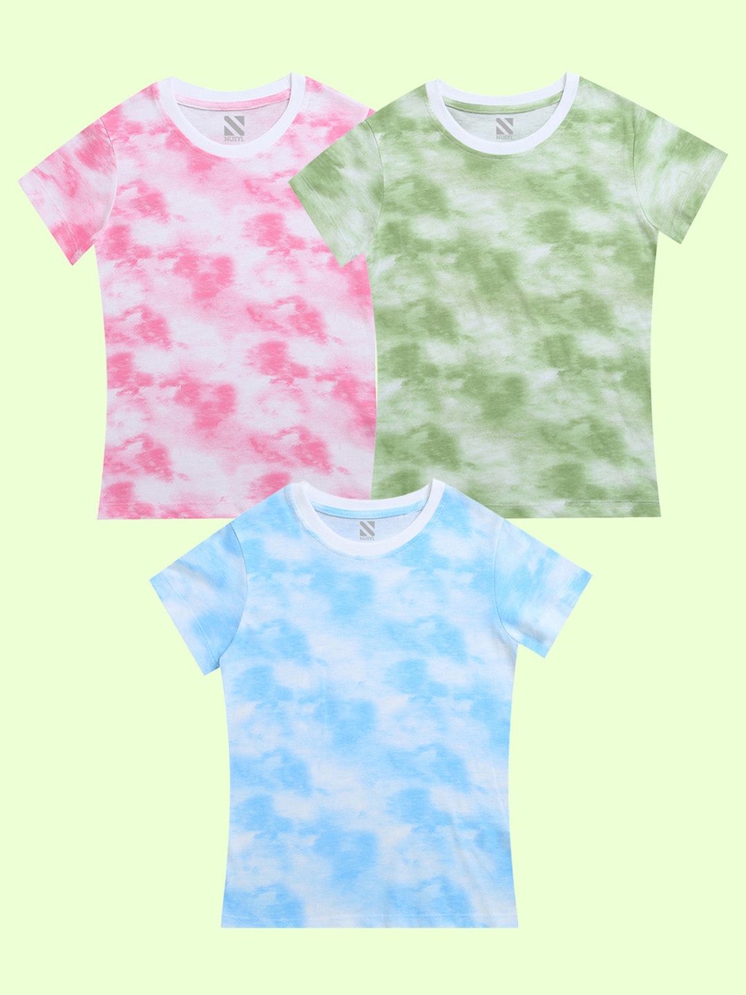 

NUSYL Girls Pack Of 3 Tie and Dye Dyed T-shirt, Pink