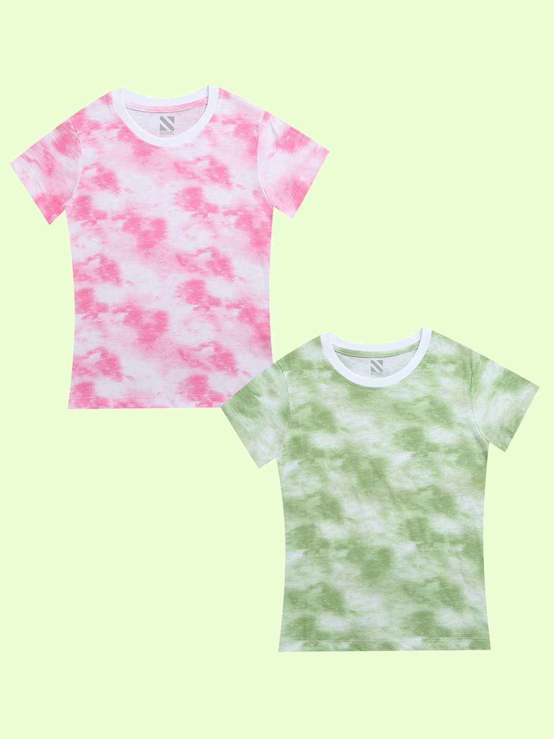 

NUSYL Girls Pack Of Two Tie and Dye Dyed T-shirt, Pink