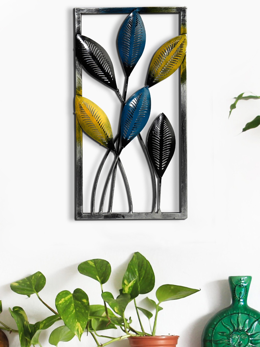 

BS AMOR Blue & Black Tree of Life Metal Palm Leaf Wall Art Decor