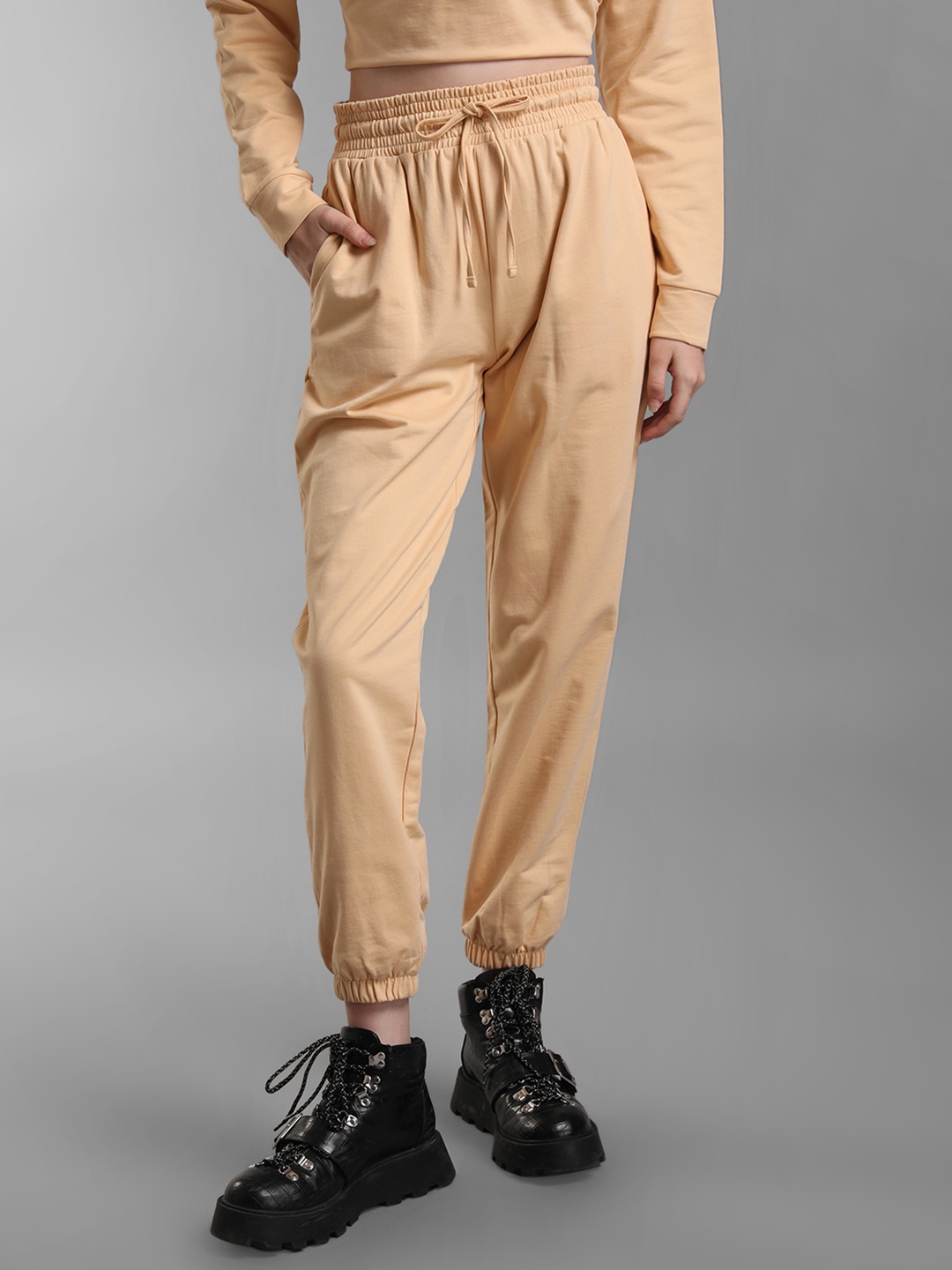 

KZ07 By Kazo Women High-Rise Cotton Jogger, Beige