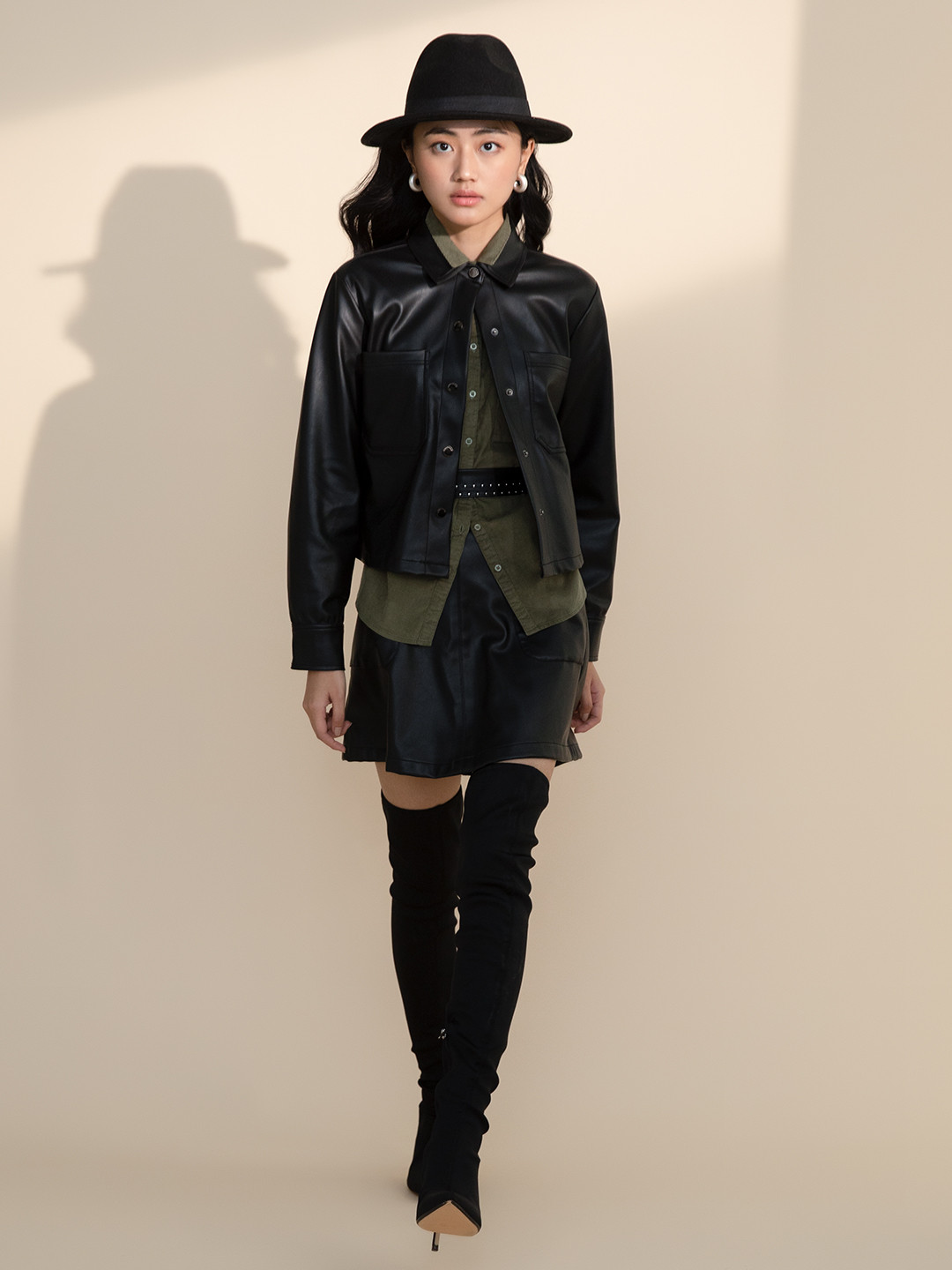 

Crimsoune Club Women Crop Faux Leather Jacket, Black