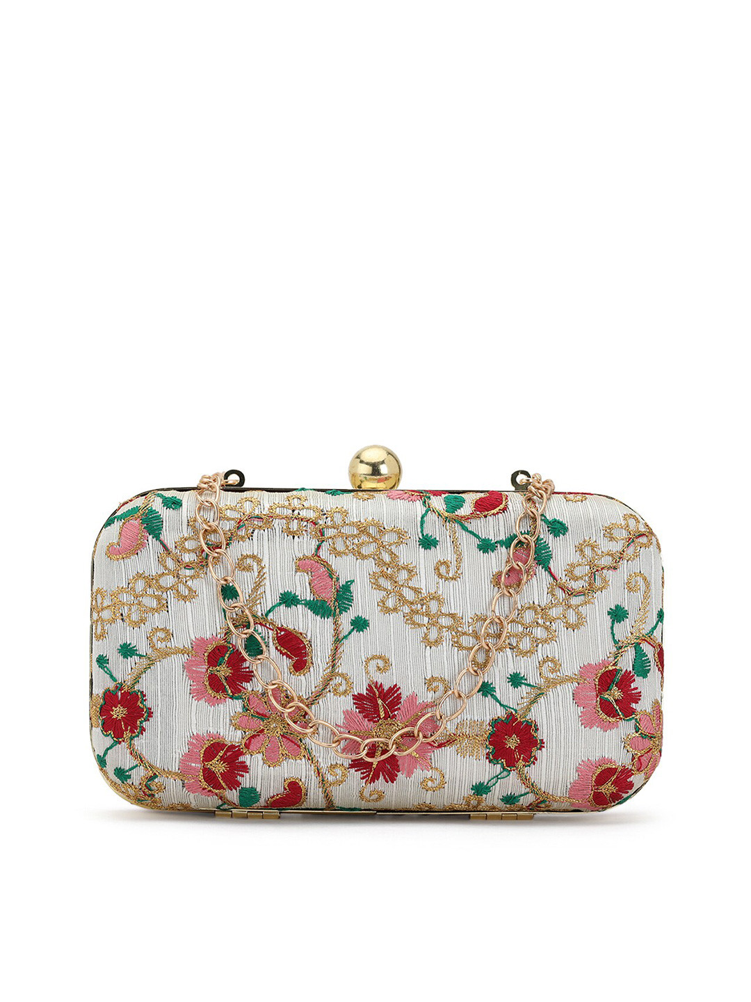 

gaura pakhi Embroidered Box Clutch, White
