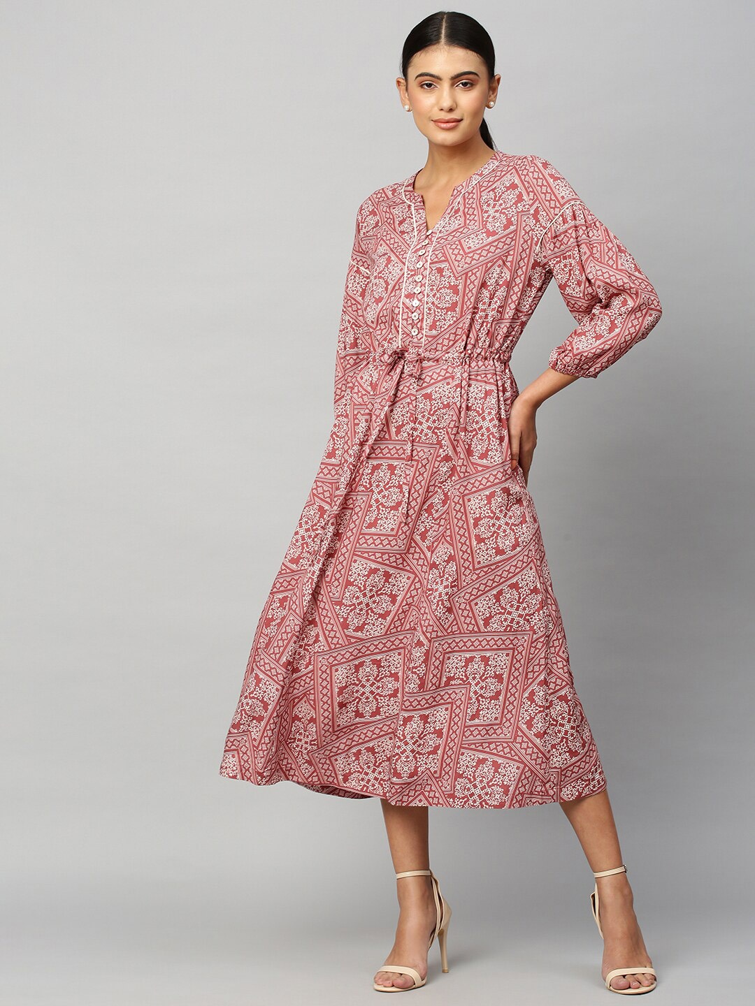 

Chemistry Ethnic Motifs A-Line Midi Dress, Rust