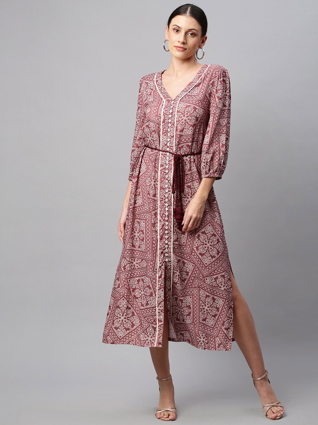 

Chemistry Ethnic Motifs A-Line Midi Dress, Burgundy