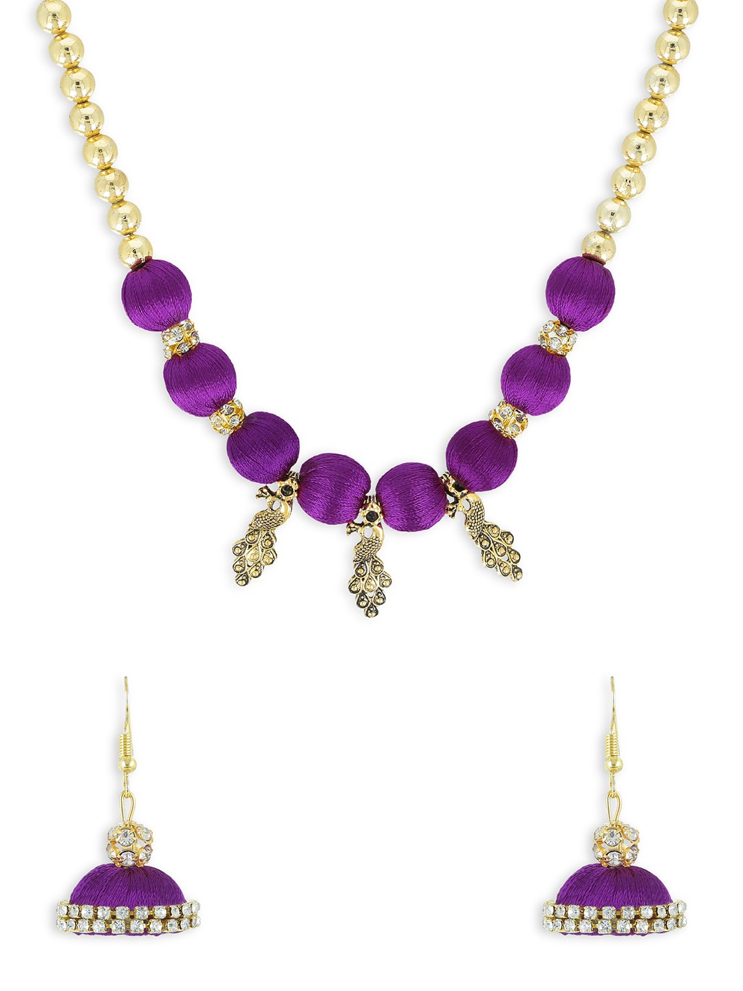 

AKSHARA Gold-Plated Stone-Studded & Beaded Jewellery Set