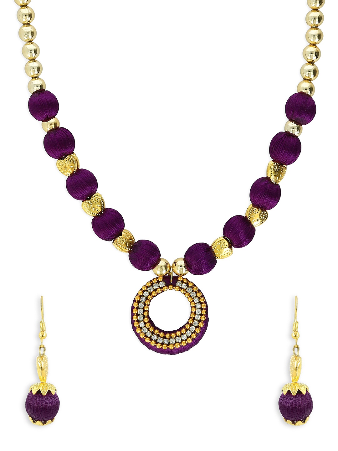 

AKSHARA Girls Gold-Plated Stone Studded & Beaded Jewellery Set