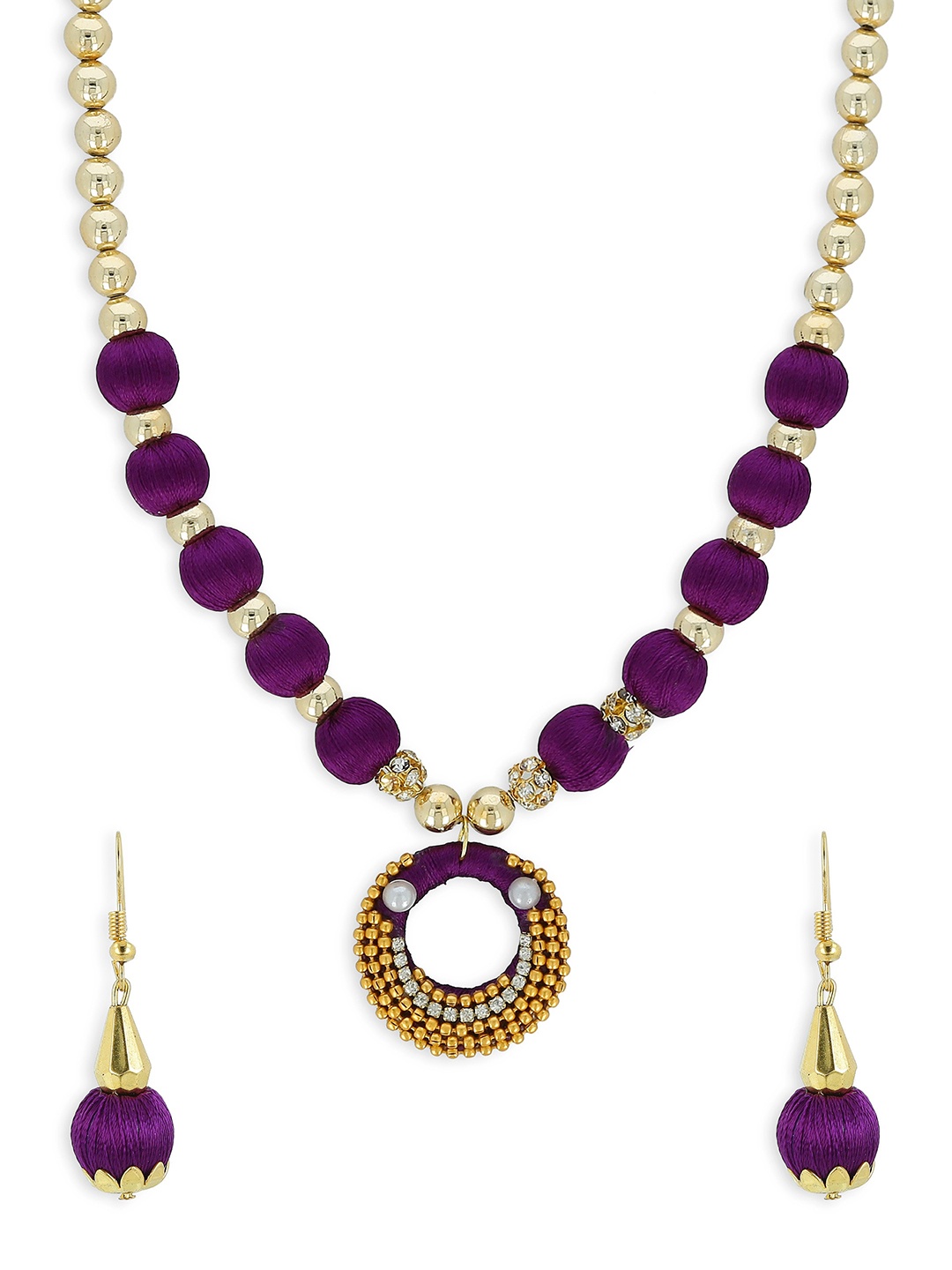 

AKSHARA Girls Gold-Plated Stones-Studded & Thread Wrapped Beaded Jewellery Set