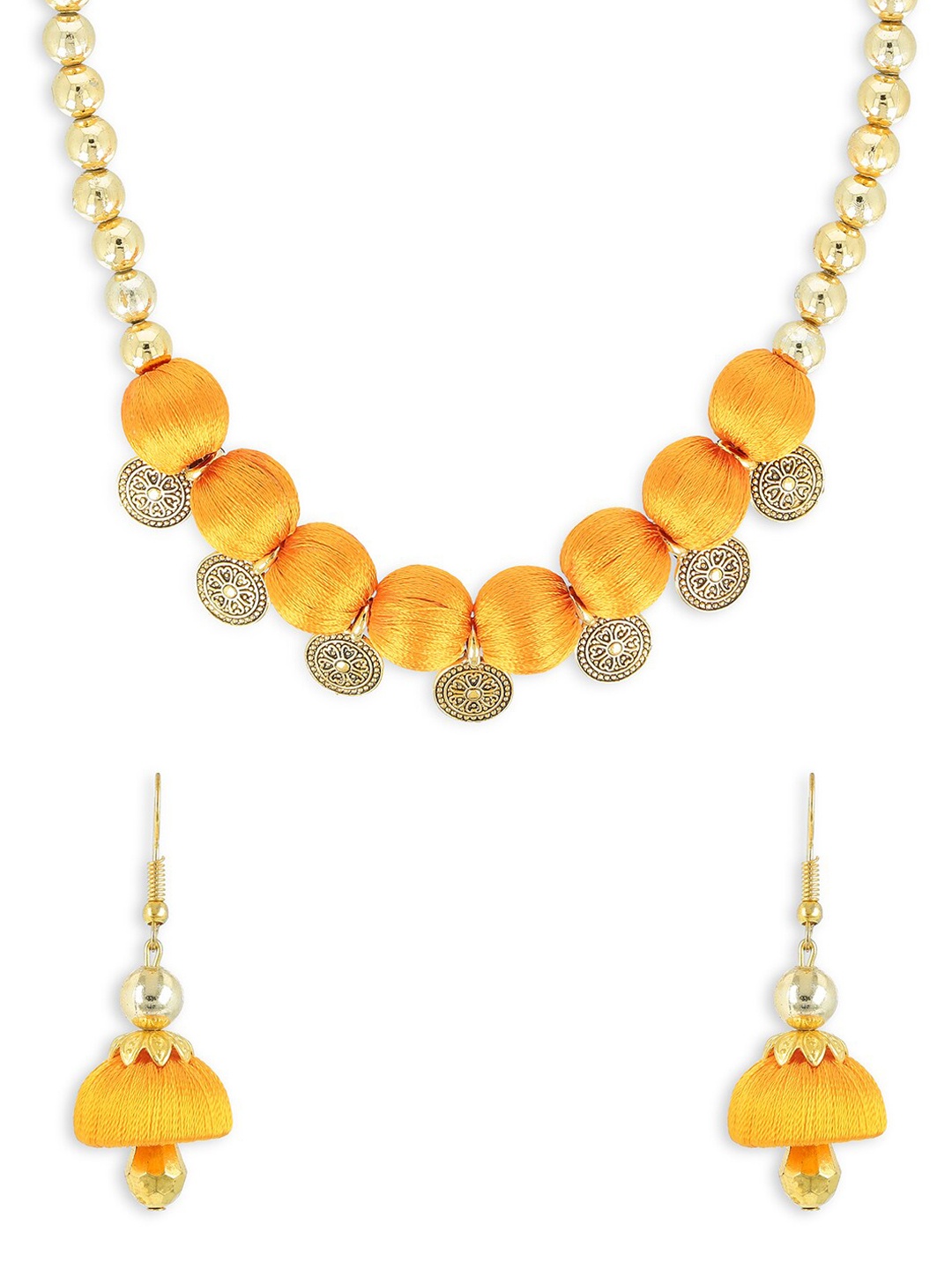 

AKSHARA Girls Gold-Plated Stone-Studded & Pearl Beaded Jewellery Set