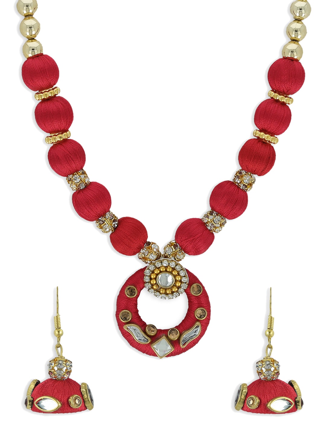 

AKSHARA Girls Gold-Plated Stone-Studded & Pearl Beaded Jewellery Set