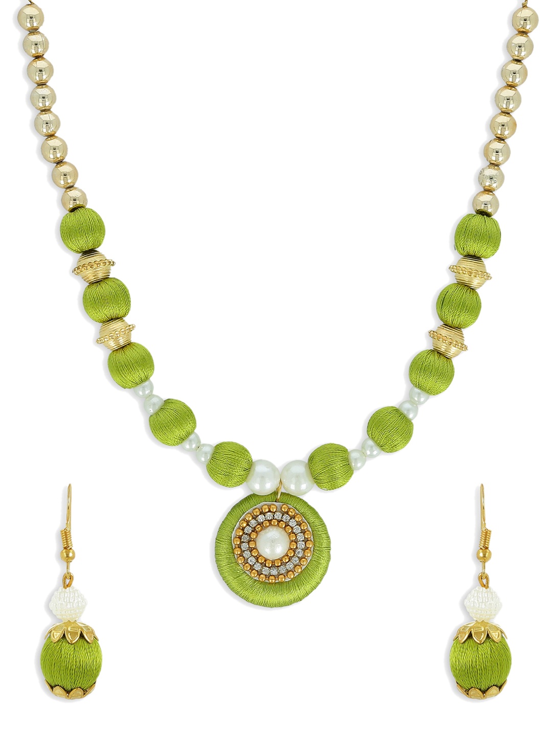 

AKSHARA Girls Gold-Plated Stone Studded & Beaded Jewellery Set