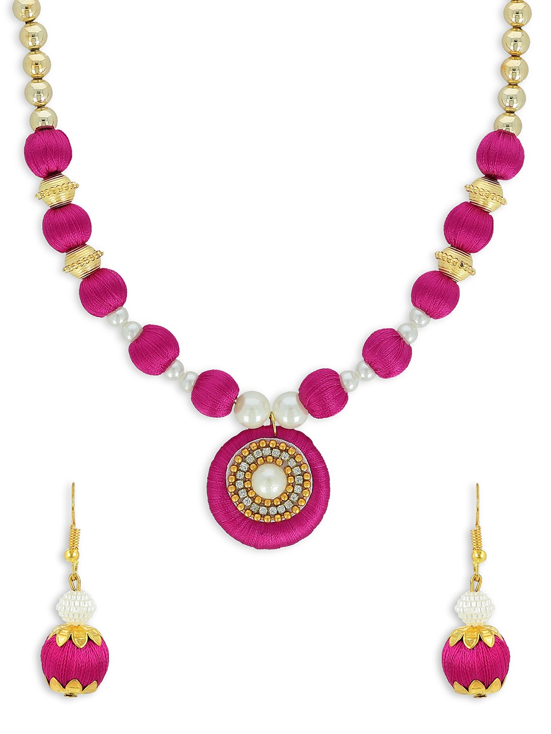 

AKSHARA Girls Gold-Plated Stone Studded & Beaded Jewellery Set