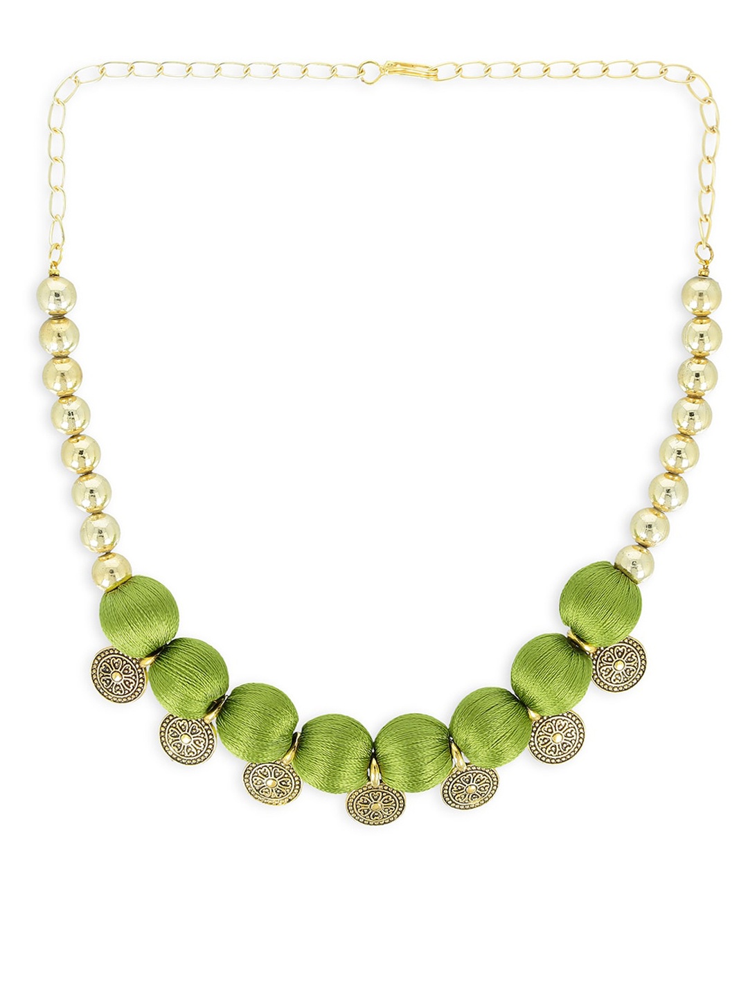 

AKSHARA Girls Gold-Plated Stone-Studded & Beaded Handcrafted Jewellery Set, Green