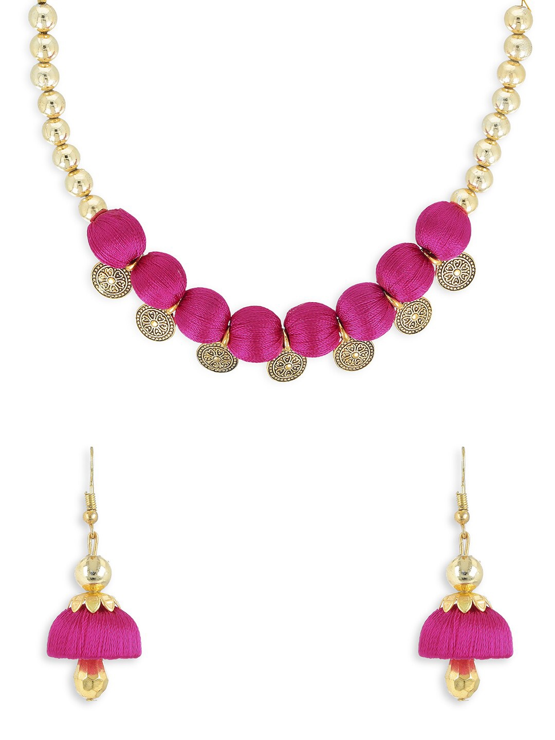 

AKSHARA AKSHARA Gold-Plated & Thread Wrapped Beaded Jewellery Set, Pink