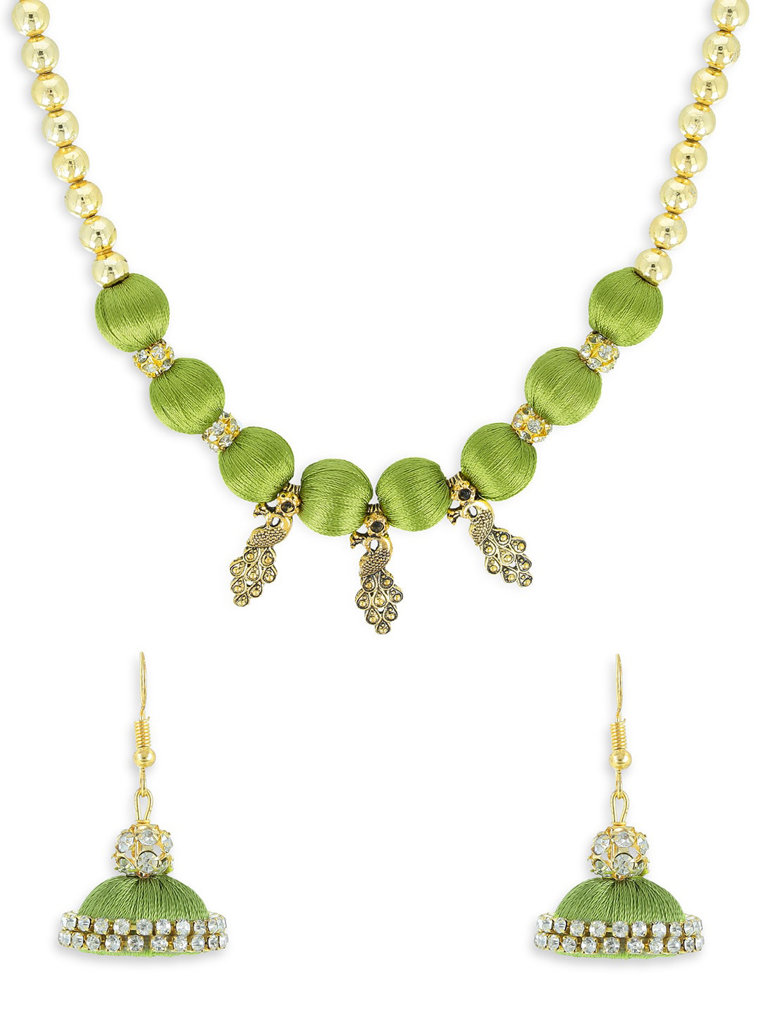 

AKSHARA Gold-Plated Stone-Studded & Pearl Beaded Jewellery Set