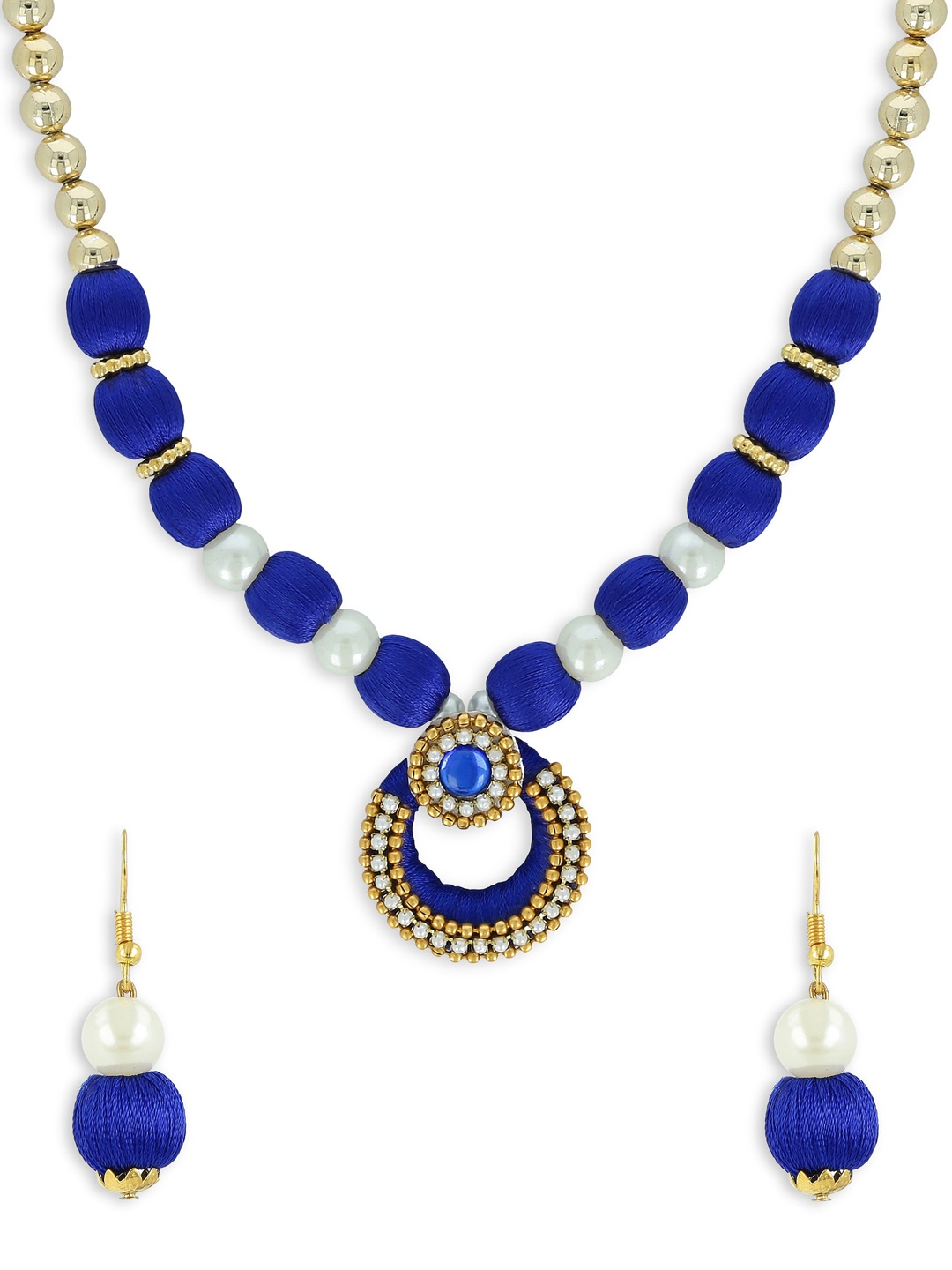 

AKSHARA Gold-Plated Stone-Studded & Pearl Beaded Jewellery Set