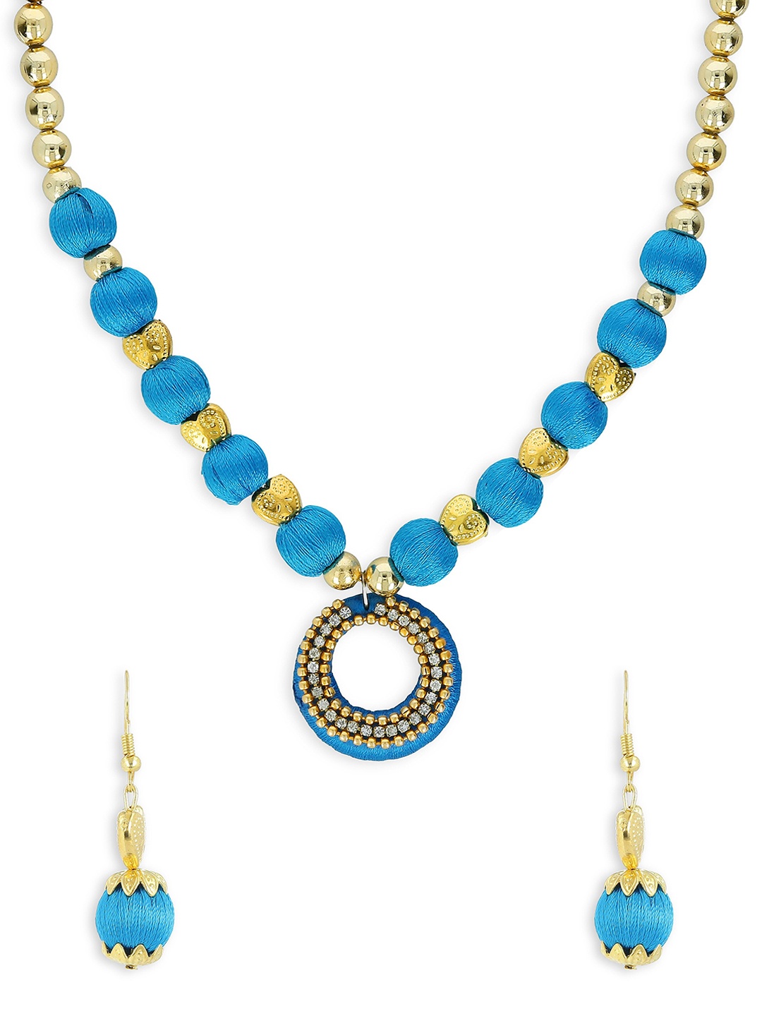 

AKSHARA Gold-Plated Stone-Studded & Pearl Beaded Jewellery Set