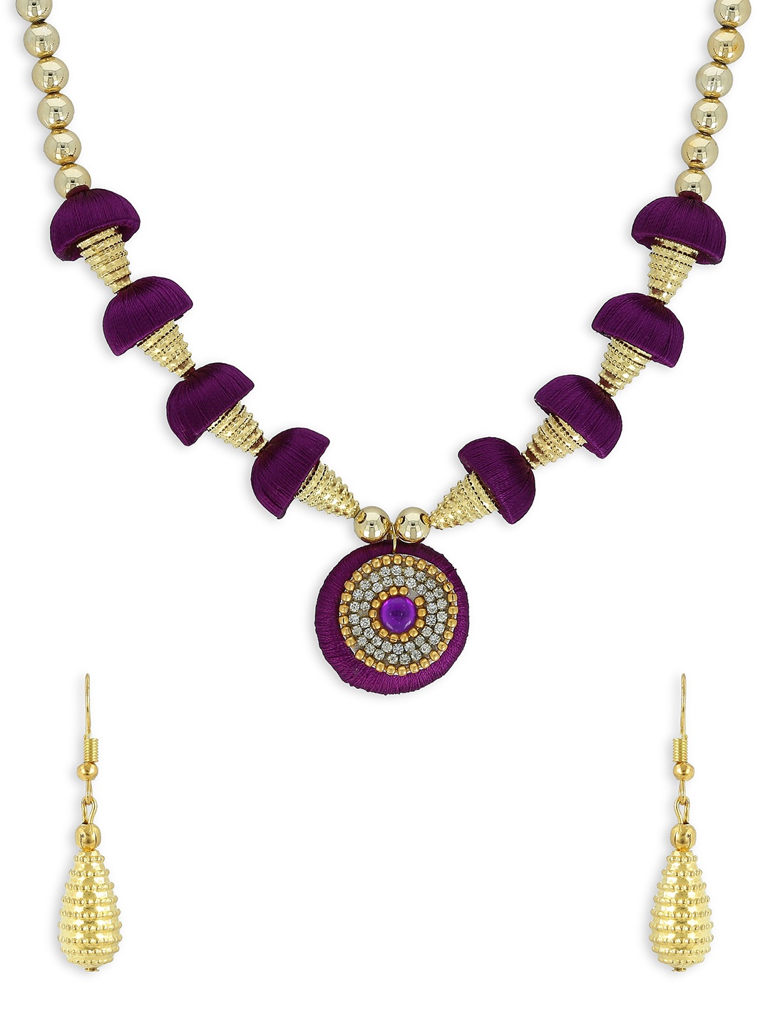 

AKSHARA Gold-Plated Stone-Studded & Beaded Jewellery Set