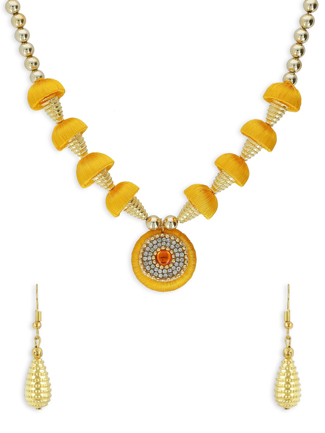 

AKSHARA Gold-Plated Stone-Studded & Pearl Beaded Jewellery Set