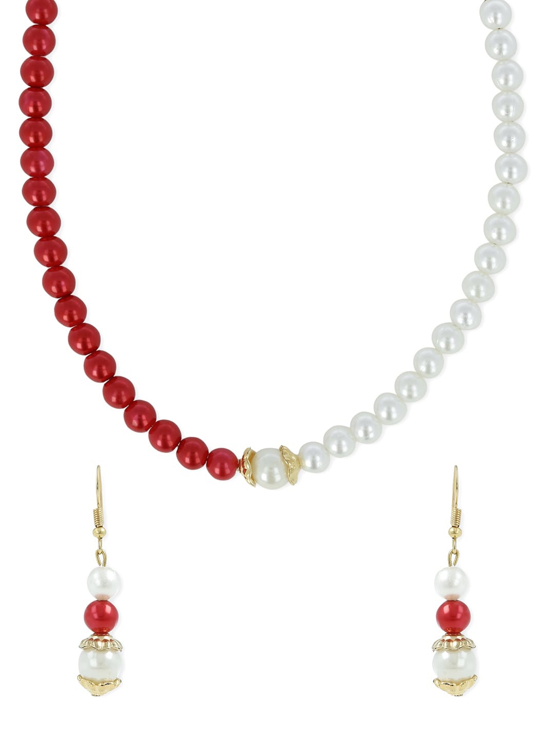 

AKSHARA Gold-Plated Stone-Studded & Beaded Jewellery Set, Red