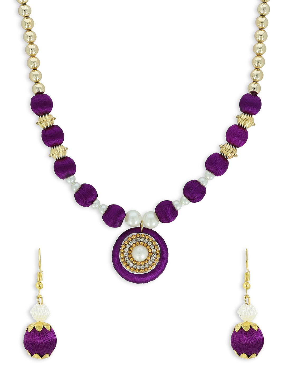 

AKSHARA Gold Plated Stone Studded & Pearl Beaded Jewellery Set