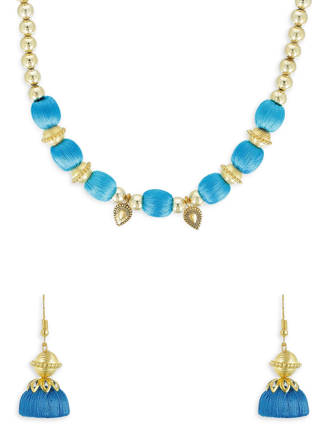 

AKSHARA Gold-Plated Stone Studded & Pearl Beaded Jewellery Set