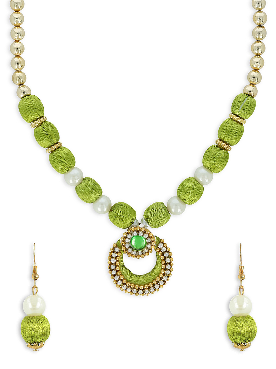 

AKSHARA Girls Gold Plated Stone Studded & Pearl Beaded Jewellery Set