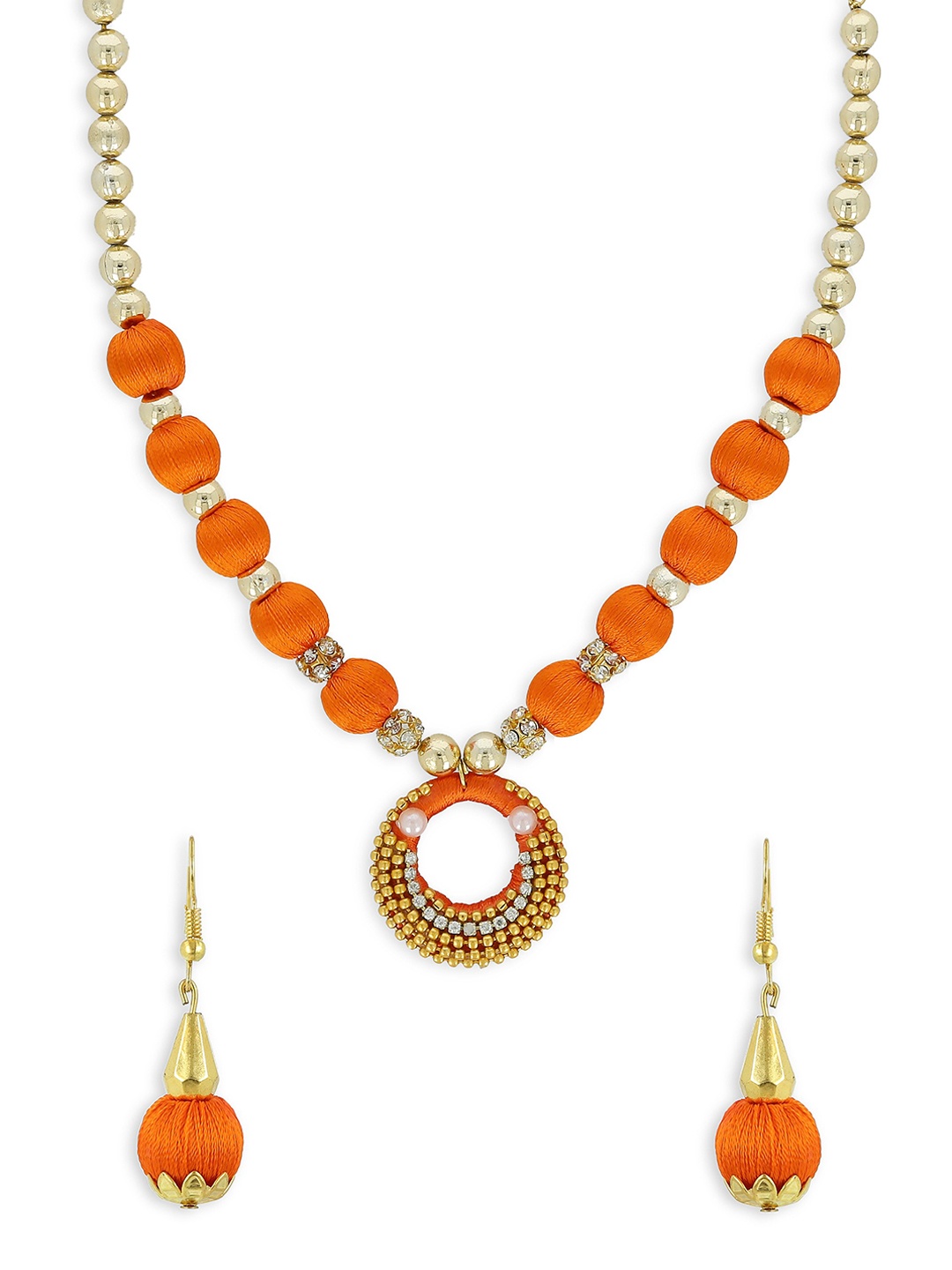 

AKSHARA Gold-Plated Stone-Studded & Thread Wrapped Beaded Jewellery Set