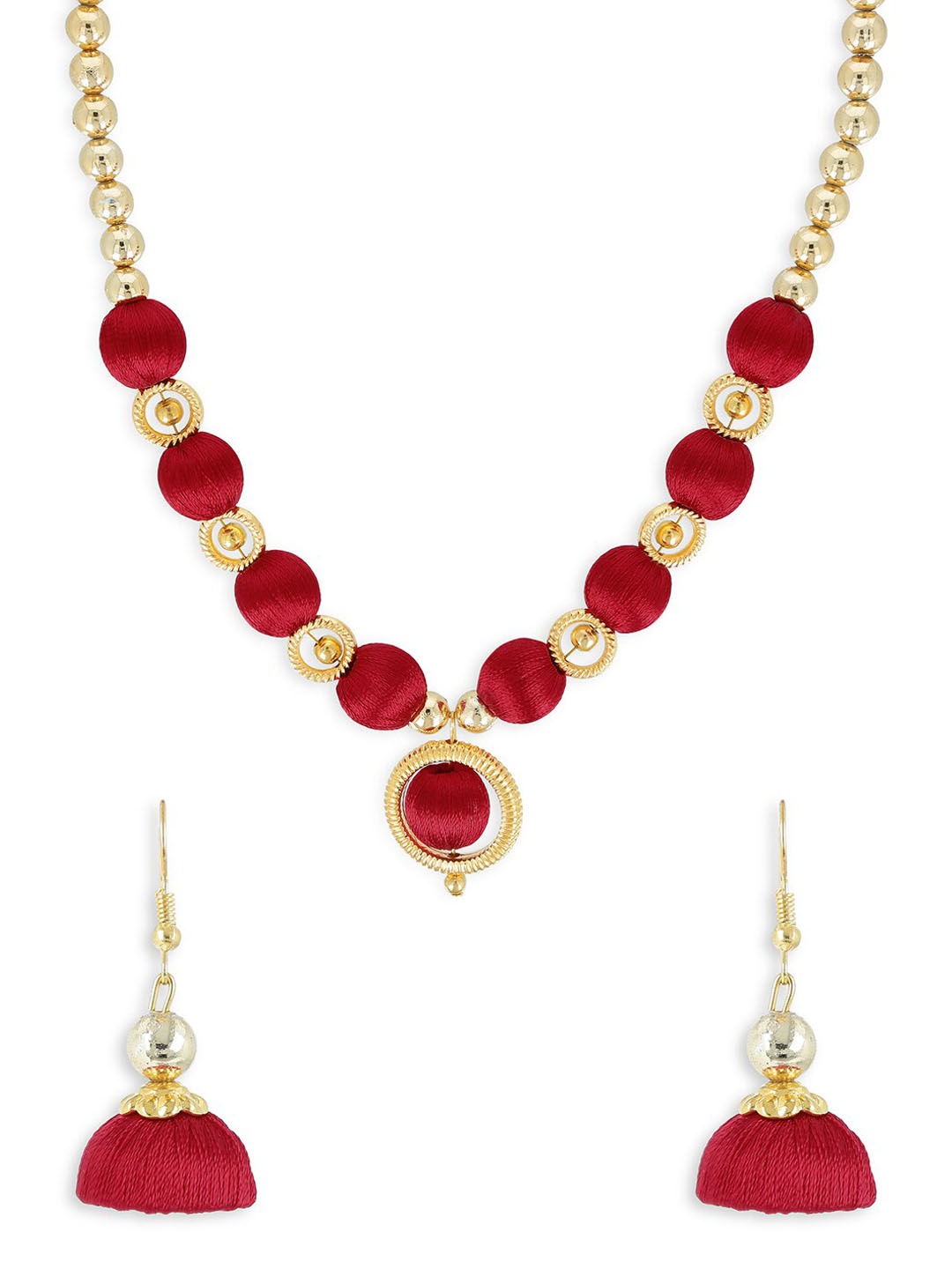 

AKSHARA Girls Gold-Plated Stone-Studded & Beaded Jewellery Set